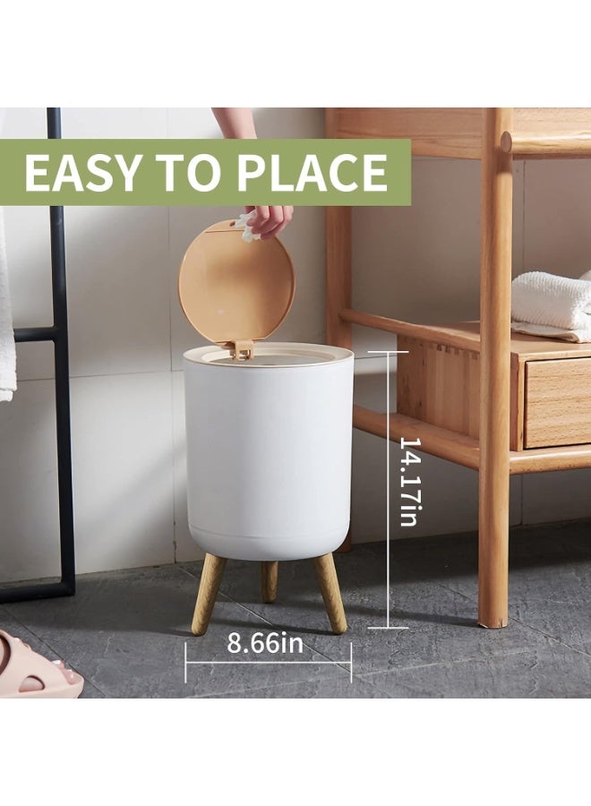 7 Liter Trash Bin with Press Top Lid and Push Button Pop Up Cover, Nordic Modern Round Plastic Garbage Can with Wooden Legs, Odor Control and Pet Proof Waste Basket, Small Size Space Saving Trash Can Made from Durable Premium Plastic, Water Resistant Easy to Clean Design for Kitchen Bathroom Bedroom Living Room Office Kids Room Apartment Studio Home and Modern Interior Décor, White Color - Image 5